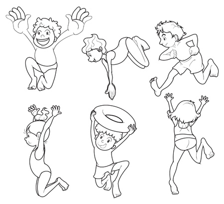 Illustration of the kids enjoying summer on a white backgroundのイラスト素材