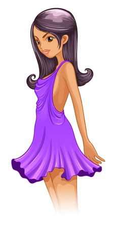 Illustration of a girl in a lavender dress on a white backgroundのイラスト素材