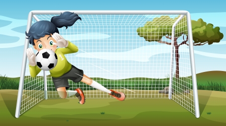 Illustration of a sporty young girl playing footballのイラスト素材