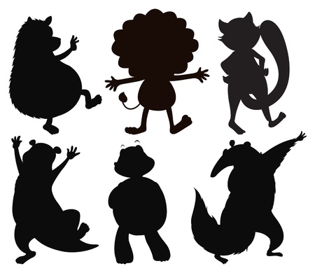 Illustration of the silhouettes of different wild animals on a white backgroundのイラスト素材