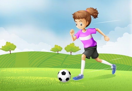 Illustration of a girl playing soccer at the fieldのイラスト素材