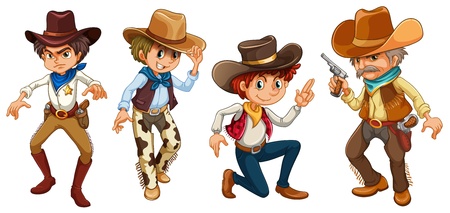 Illustration of the four cowboys on a white backgroundのイラスト素材