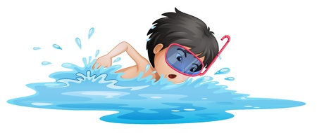 Illustration of a little boy swimming on a white backgroundのイラスト素材