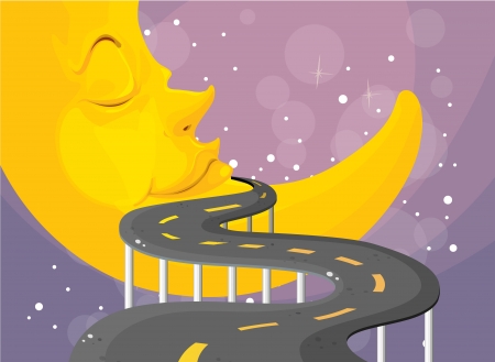Illustration of a curve road with a moon のイラスト素材