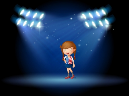Illustration of a young girl with a long hair at the stageのイラスト素材