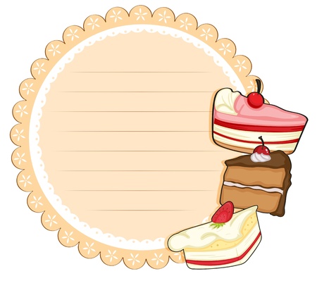 Illustration of a round stationery with cakes on a white backgroundのイラスト素材
