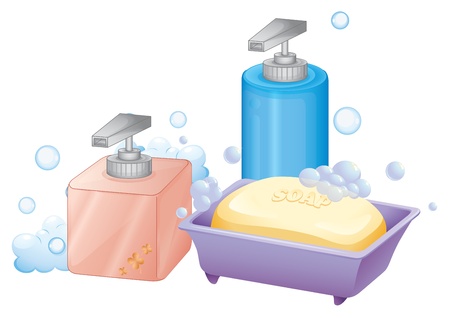 Illustration of a liquid and bar soap on a white background のイラスト素材