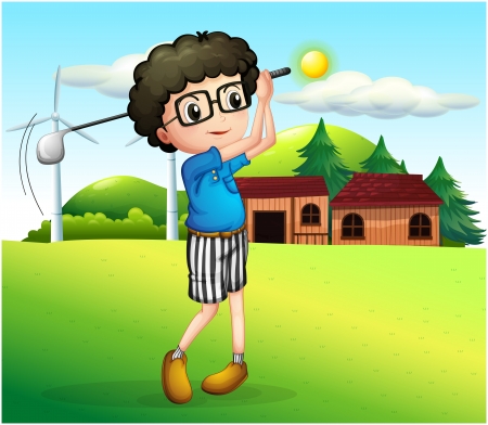 Illustration of a little boy playing golfのイラスト素材