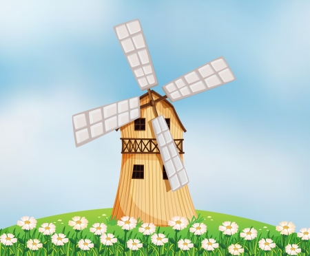Illustration of a barn with a windmillのイラスト素材