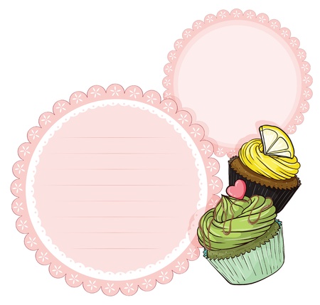 Illustration of an empty stationery with cupcakes on a white backgroundのイラスト素材