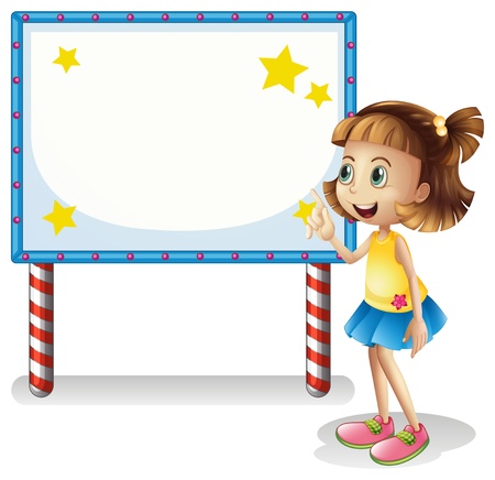 Illustration of a child near the empty board with series lights on a white backgroundのイラスト素材