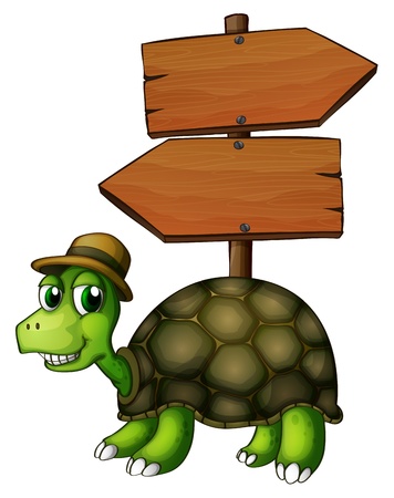 Illustration of a turtle under an empty arrowboard  on a white backgroundのイラスト素材