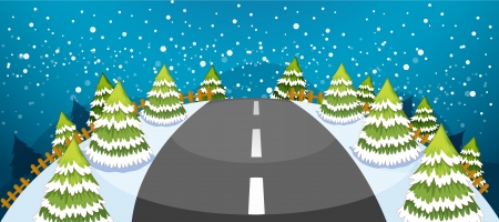 Illustration of a hill covered with snow with a narrow roadのイラスト素材