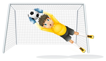 Illustration of a boy practicing to catch the soccer ball on a white backgroundのイラスト素材