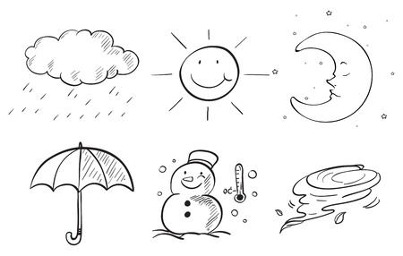 Illustration of the silhouettes of the different seasons on a white backgroundのイラスト素材