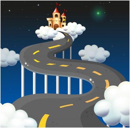Illustration of a curve road going to the castleのイラスト素材