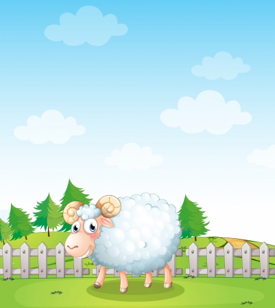 Illustration of a sheep inside the fenceのイラスト素材