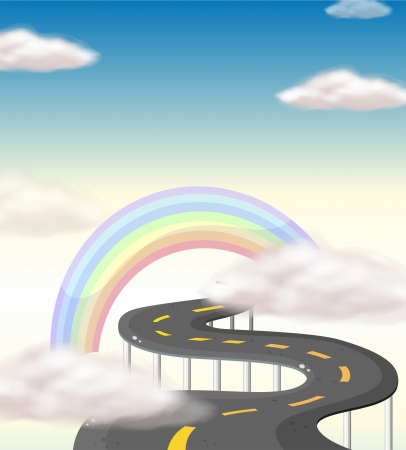 Illustration of a long winding road going to the rainbowのイラスト素材