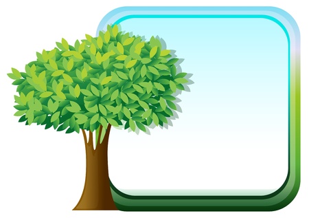 Illustration of a big green tree beside an empty template on a white backgroundのイラスト素材