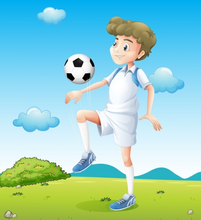 Illustration of a boy playing soccer during daytimeのイラスト素材