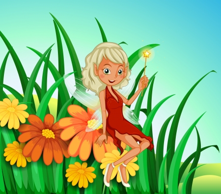 Illustration of a garden at the hilltop with a fairyのイラスト素材
