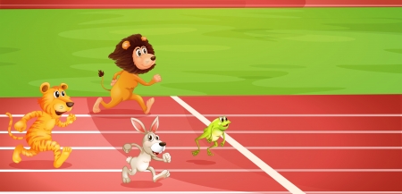 Illustration of the four animals doing a raceのイラスト素材
