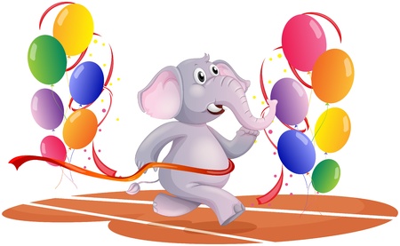 Illustration of an elephant running with balloons on a white backgroundのイラスト素材