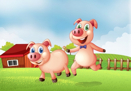 Illustration of the two pigs at the farmのイラスト素材