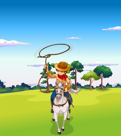 Illustration of a cowboy riding a horse at the forestのイラスト素材