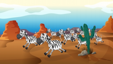 Illustration of a group of zebra running at the desertのイラスト素材