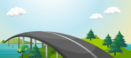 Illustration of a curve road connecting two mountainsのイラスト素材