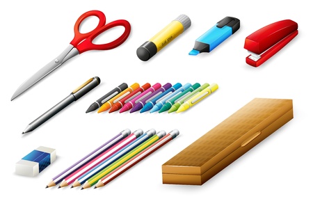 Illustration of the different school supplies on a white backgroundのイラスト素材
