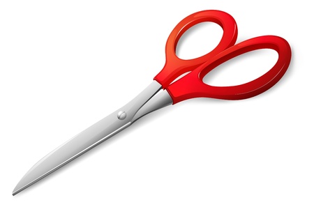 Illustration of a scissor with a red handle on a white backgroundのイラスト素材