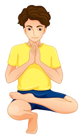 Illustration of a man performing yoga on a white backgroundのイラスト素材