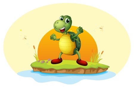 Illustration of a turtle in a small island on a white background のイラスト素材