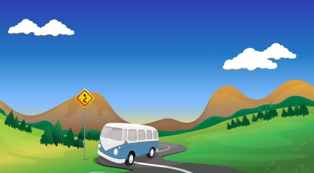Illustration of a curve road with a busのイラスト素材