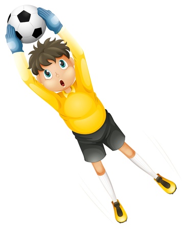 Illustration of a little football player catching the ball on a white background のイラスト素材