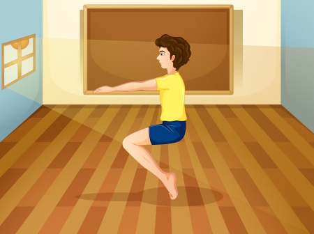 Illustration of a man exercising inside the studioのイラスト素材