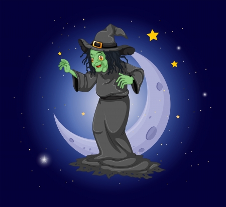 Illustration of a witch at the sky near the moonのイラスト素材
