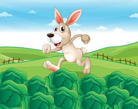 Illustration of a bunny running at the farmのイラスト素材