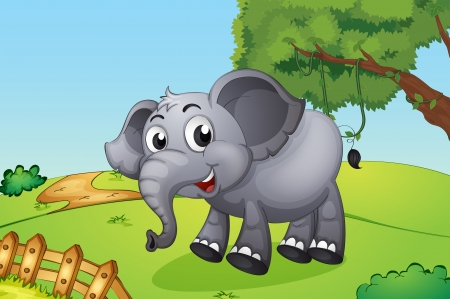 Illustration of an elephant jumping inside the wooden fence のイラスト素材