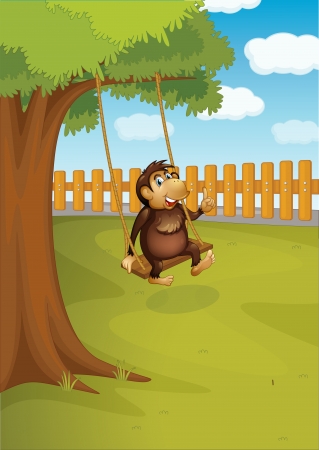 Illustration of a monkey swinging on a treeのイラスト素材