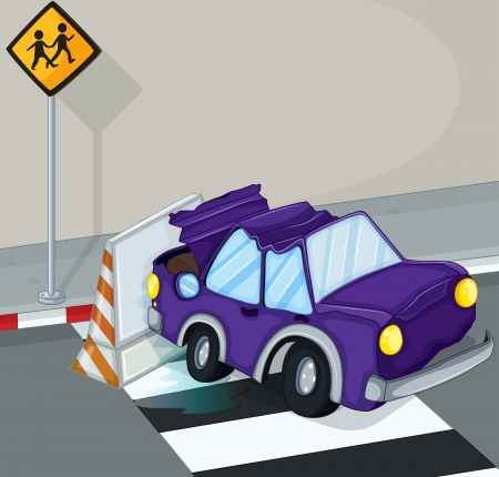 Illustration of a violet car having an accident at the roadのイラスト素材