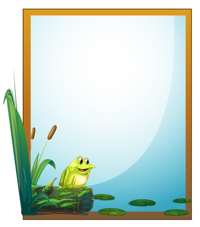 Illustration of a frame with a frog in the pond on a white backgroundのイラスト素材