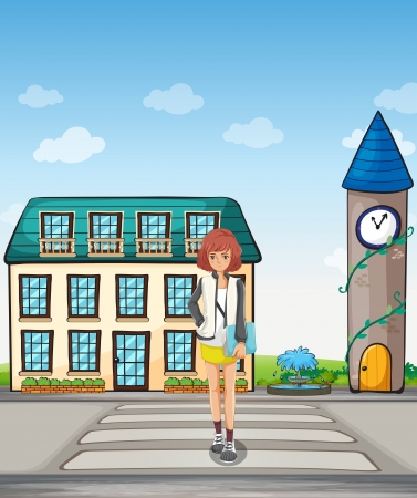 Illustration of a girl walking in the streetのイラスト素材