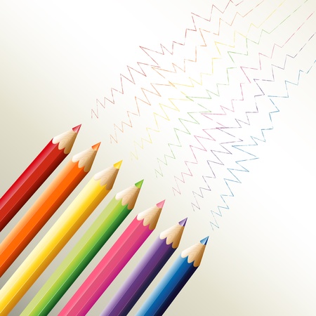 Illustration of the colorful pencils with zigzag lines on a white backgroundのイラスト素材