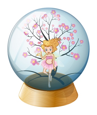 Illustration of a crystal ball with a fairy and a cherry blossom tree on a white backgroundのイラスト素材