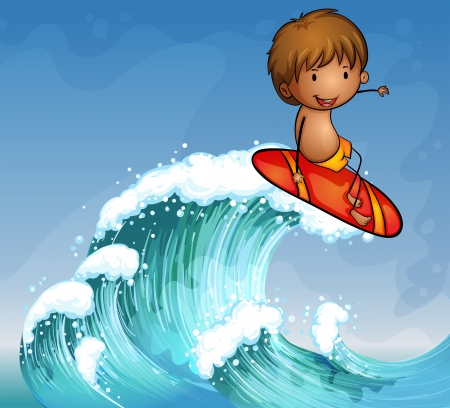 Illustration of a boy surfing in the wavesのイラスト素材