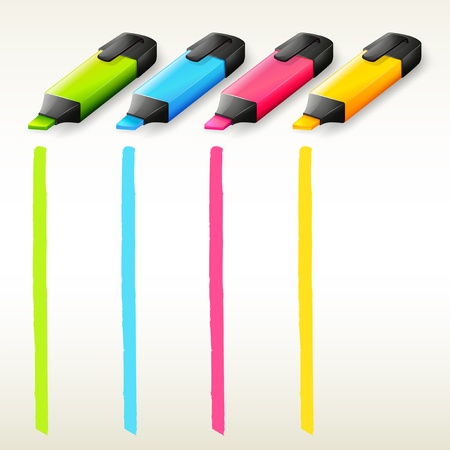 Illustration of the colorful highlighters on a white backgroundのイラスト素材