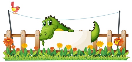 Illustration of a crocodile in the fence on a white backgroundのイラスト素材
